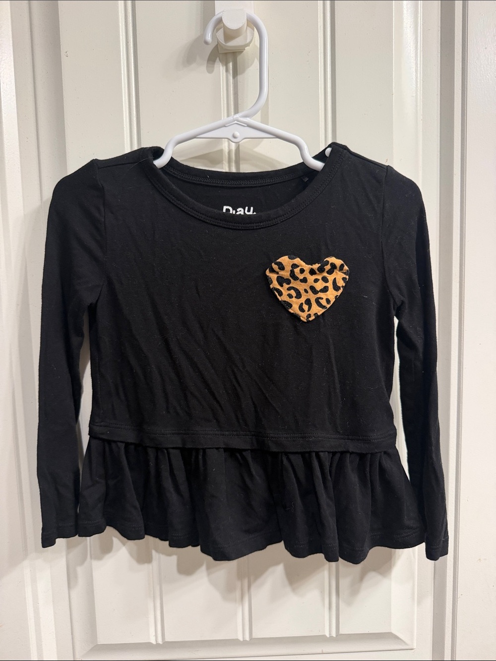 Little sleepies Black Long-Sleeve Peplum Top with Leopard Heart - Kids